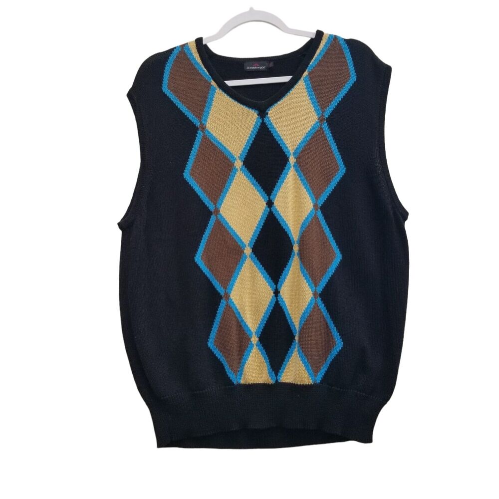 J. Lindeberg NEW Argyle Cotton Knit Men's Golf Sweater Vest Black Brown Blue XL